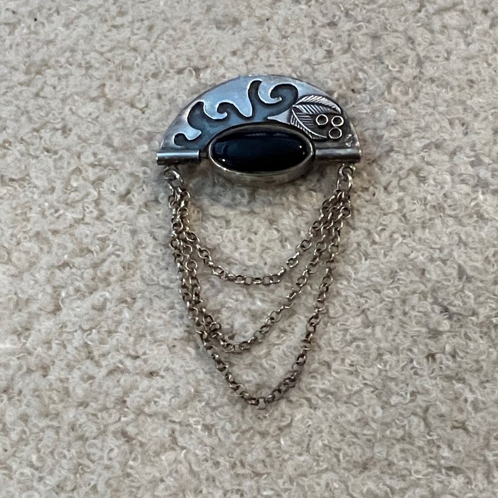 Silver and Black Chain Brooch